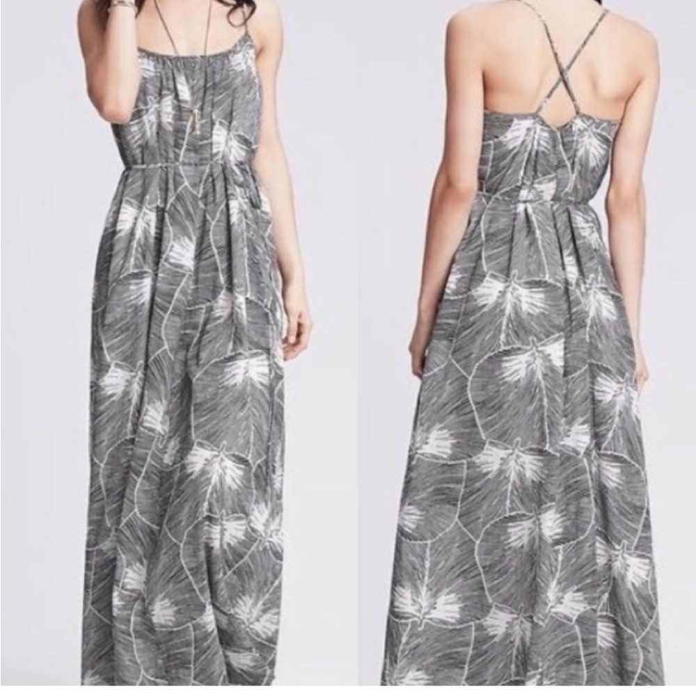 Banana Republic LEAF-PRINT CROSS-BACK PATIO DRESS Size 0P